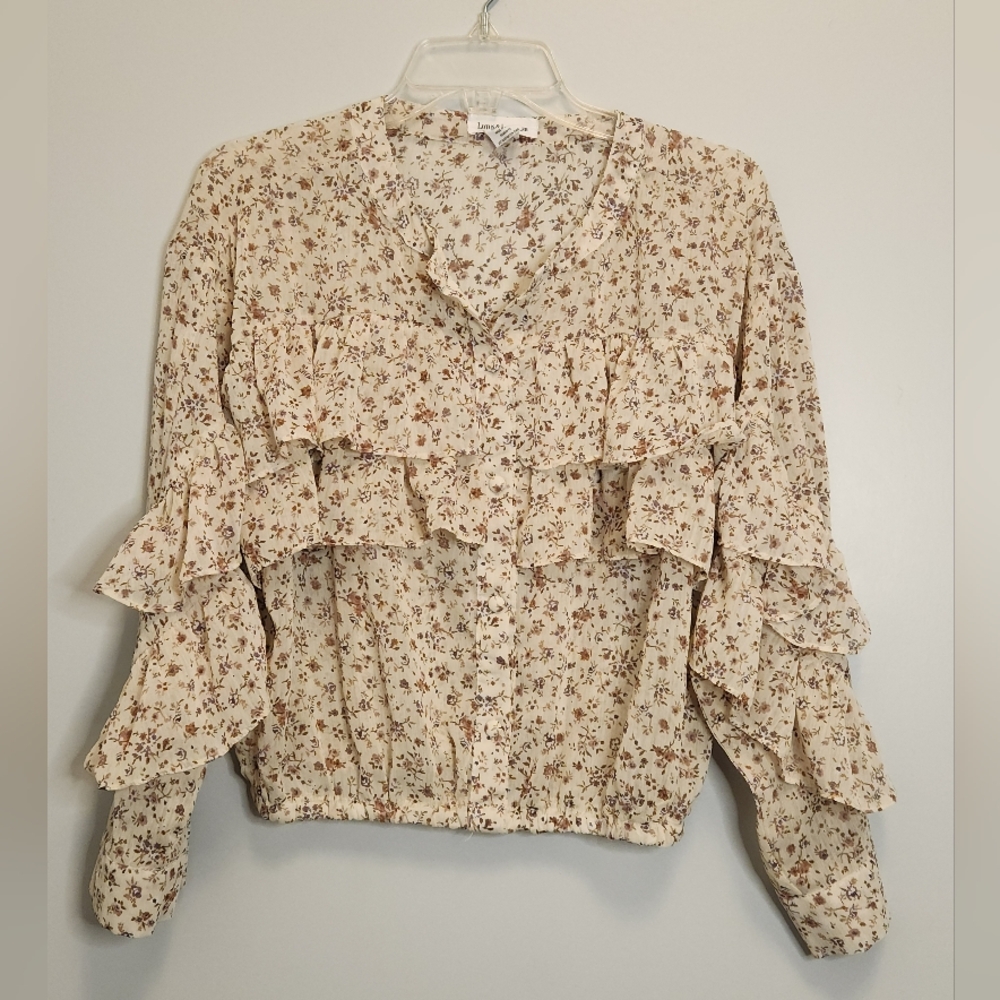 Lotus & Lavender Floral Ruffle Cropped Blouse Size Large Cottagecore!